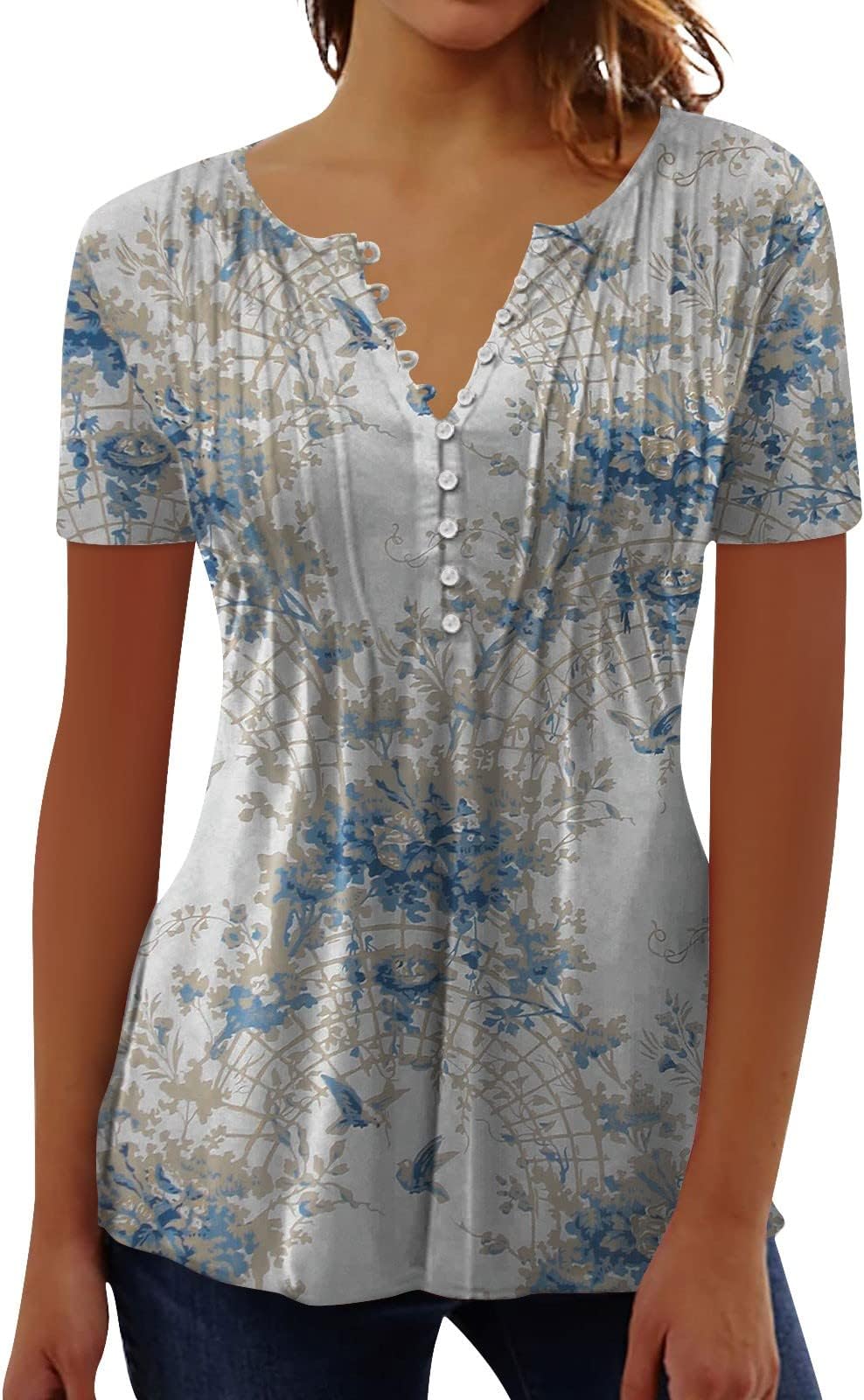 Lounges Tunic Short Sleeve Tshirt Womans Loungewear Summers Button Front Henley Tops for Women Soft Floral