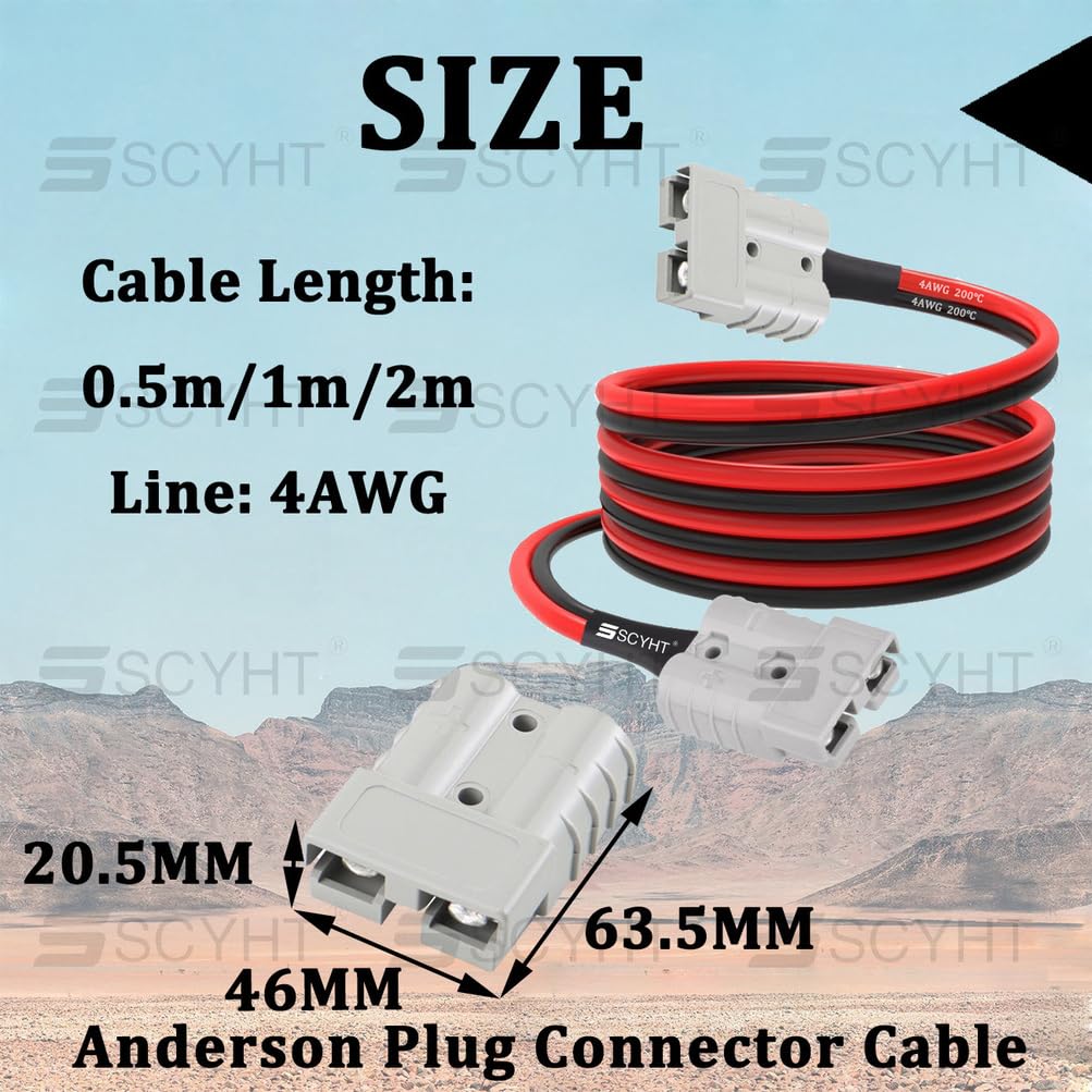 Wtyczka Anderson 120 A z kablem połączeniowym 4AWG Wtyczki wózków widłowych elektrycznych jeden do jednego do wymiany akumulatora litowego Podwójne kable ładowania,0.5m cable 2pcs