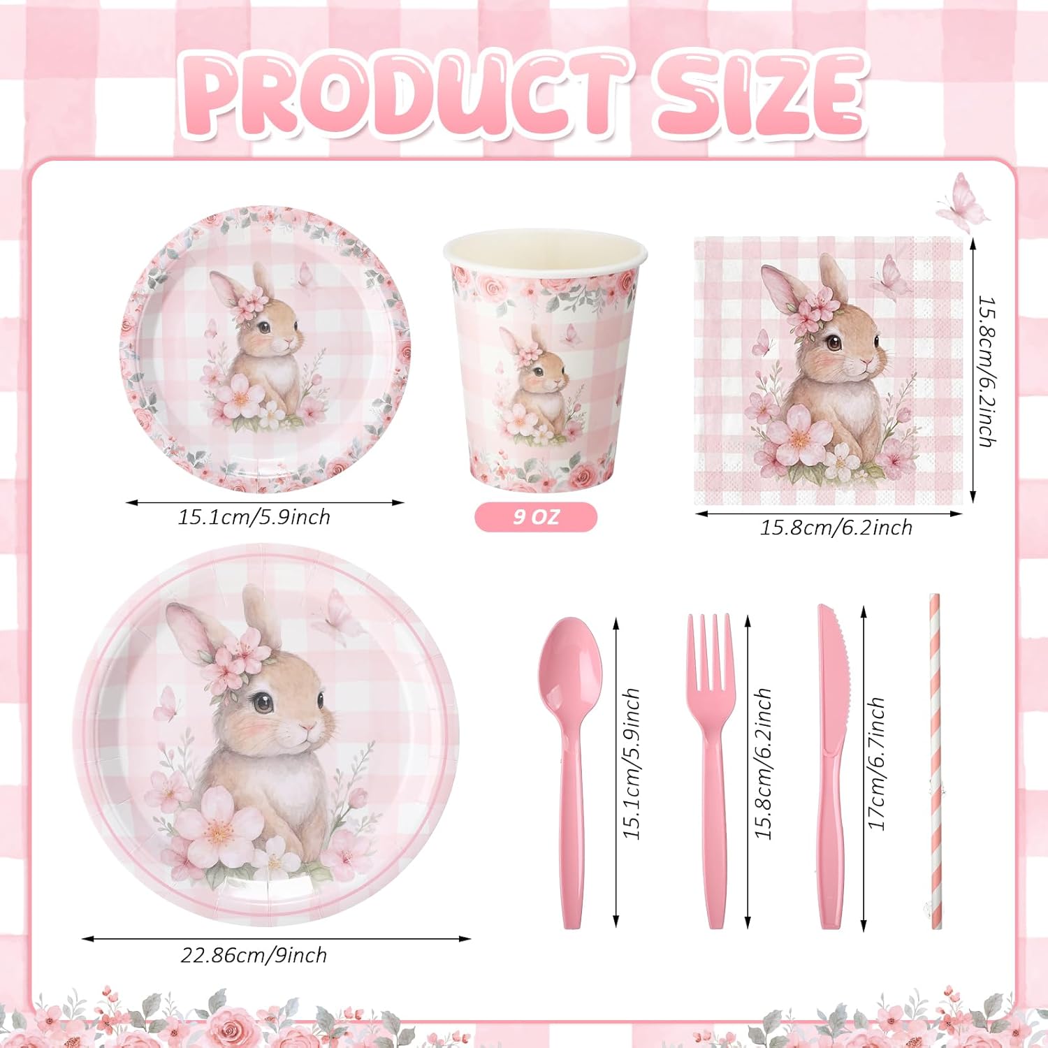 Maxdot 144 Pcs Bunny Birthday Decorations for 24 Guests, Easter Decoupage Plates and Napkins 7" and 9" Bunny Party Plates Easter Tableware for 24 Guests, Spring Birthday Baby Shower Decorations