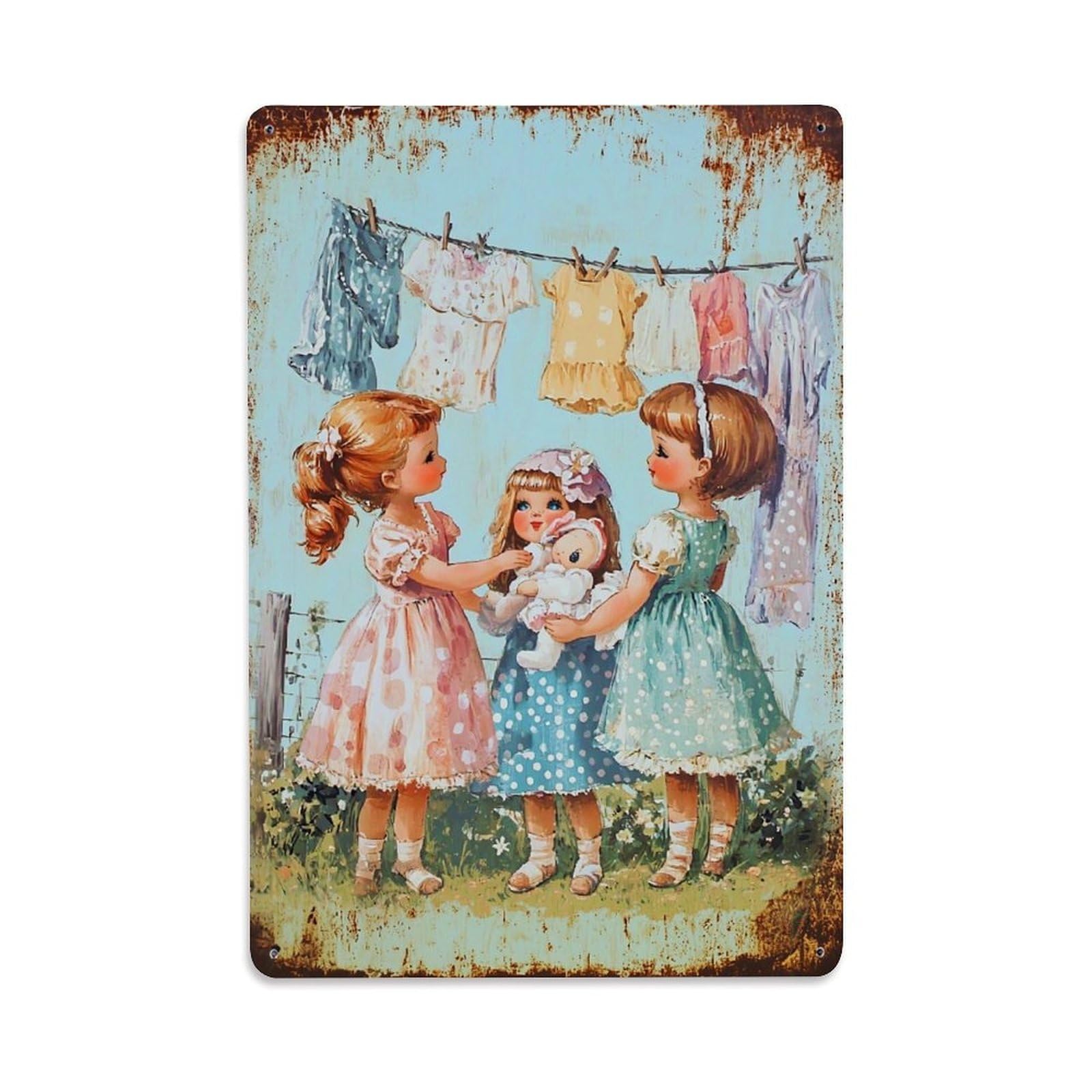 Jdfenggu Vintage Floral Polka Dot Dress Pattern Retro Metal Tin Sign, Decor Art Poster For Bar, Home, Man Cave, Kitchen, Laundry Room Gift 8X12inch