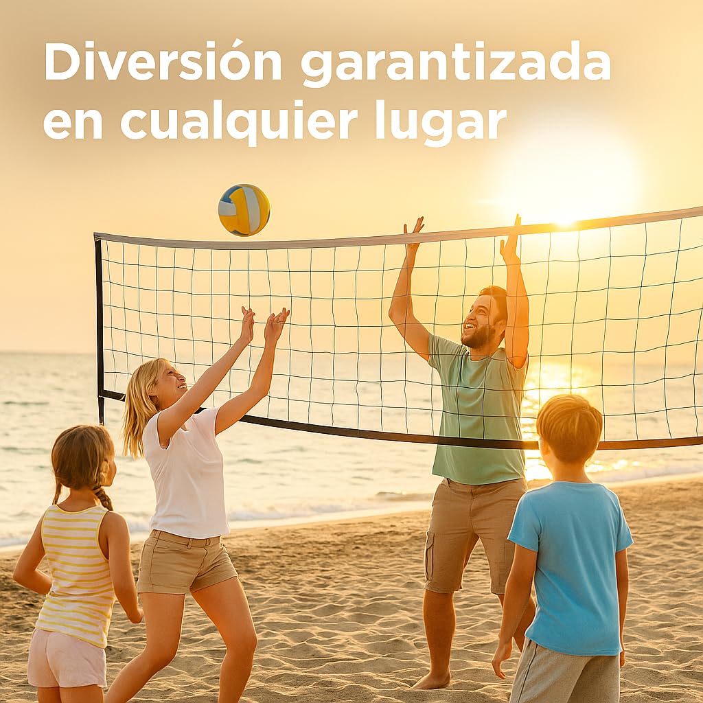Red volei Playa Multideporte, 9,5 x 1 m, para Voleybol, Bádminton y Tenis, con Cuerda Reforzada, Resistente al Clima, Incluye Bolsa - reemplazo voley