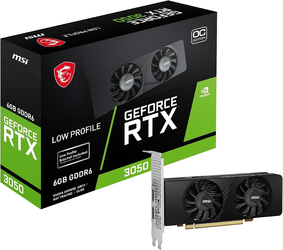 Tarjeta gráfica para juegos MSI GeForce RTX 3050 LP 6G OC - 6GB GDDR6, 1492 MHz, PCI Express Gen 4, 96 bits, 1x DP (v1.4a), 2X HDMI 2.1 (compatible con 4K)