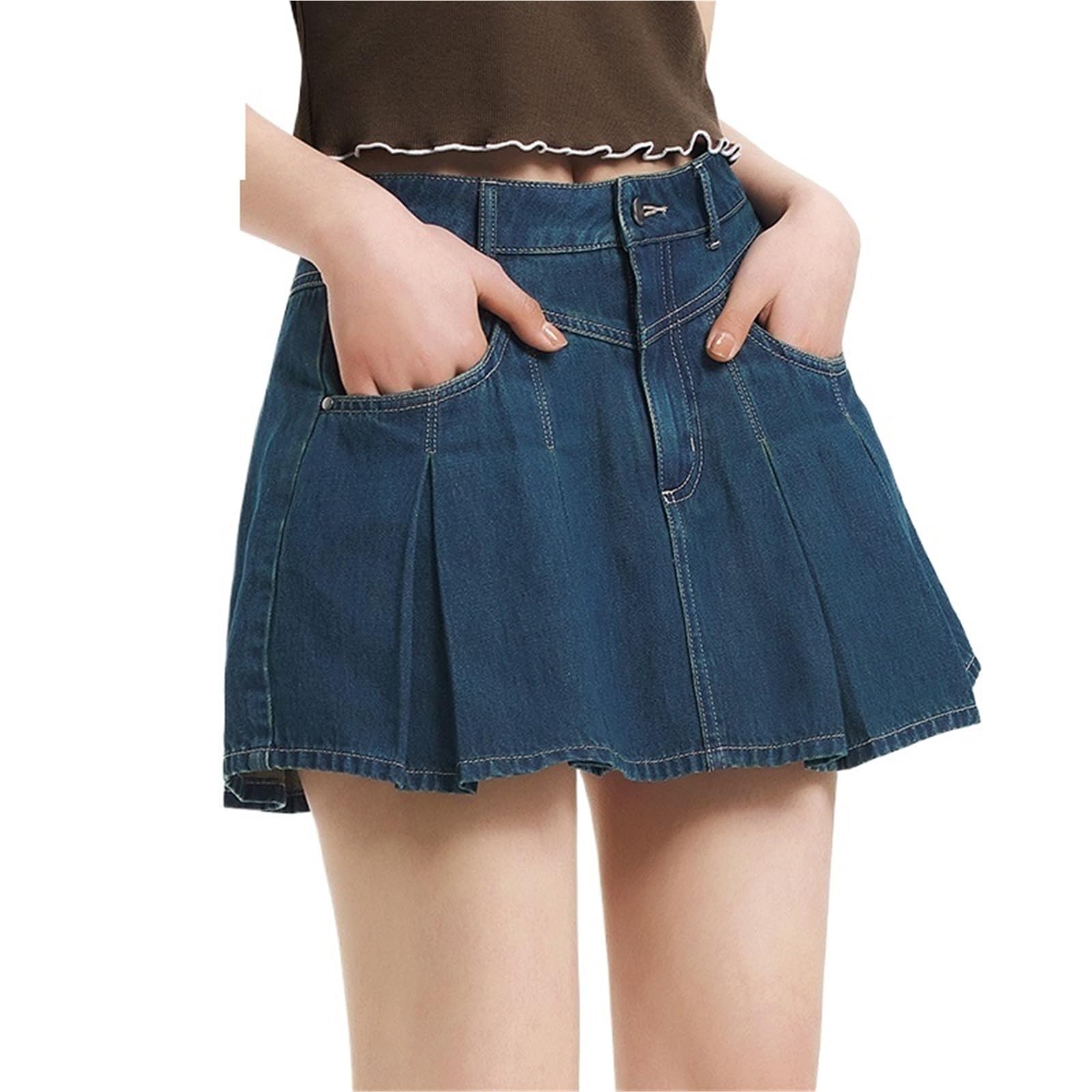 Plisseerock Denim Plissee Rock Frauen Kühlen Verspielt Sommer A Linie Mini for Süße Cool Girl Stil(S)