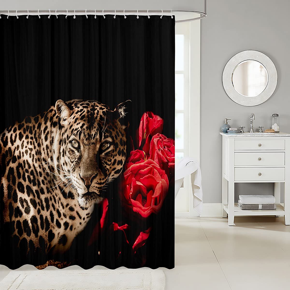 Tenda da doccia in tessuto leopardato colorato per bambini, ragazzi, ragazze, safari, ghepardo, impermeabile, con 12 ganci animali selvatici