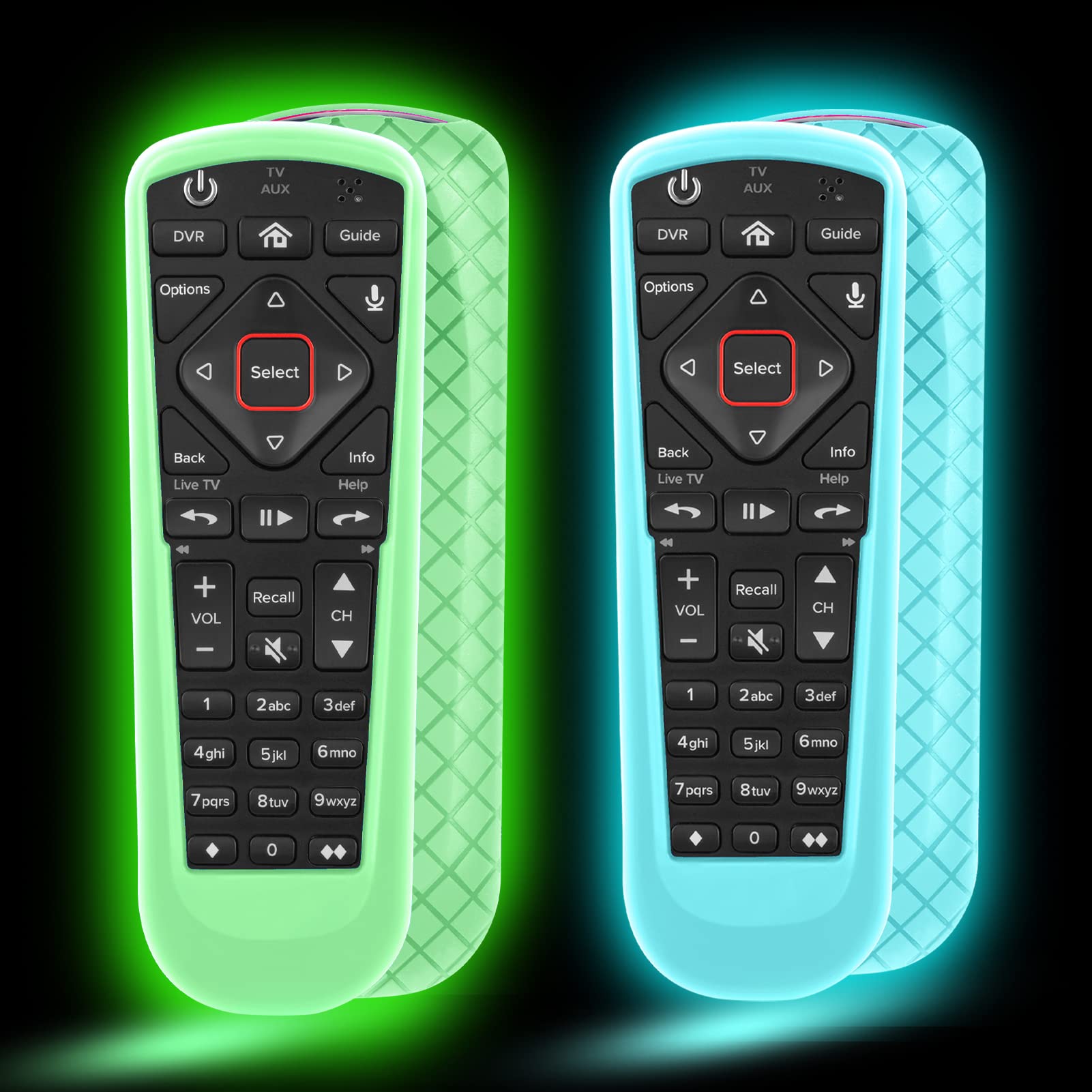 Paquete de 2 fundas remotas para control remoto Dish Network 52.0/54.0, funda de silicona para control remoto de TV, funda de piel que brilla en la oscuridad, verde y azul