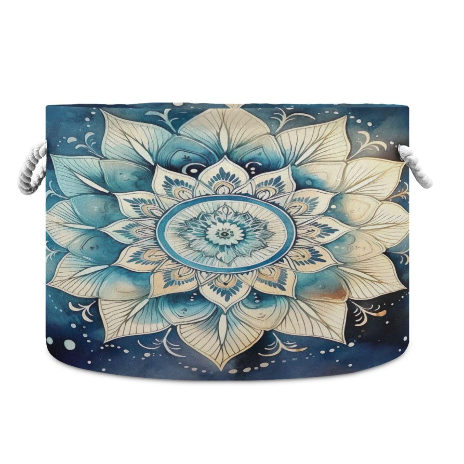 Round India Mandala Flower Storage Basket Large Organizer Bin Laundry Hamper Toy Storage Basket with Handle for Nursery Clothes Toys 202b4355