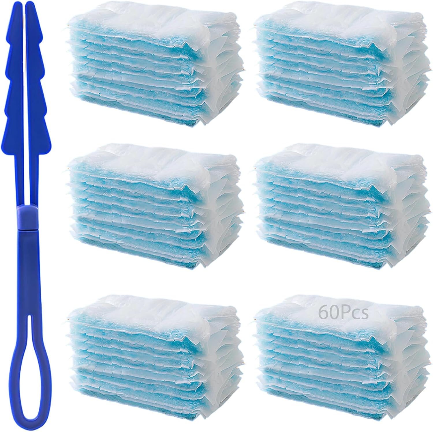 60 Pcs Static Duster Refills, 35.4 In Long Handle, Electrostatic Dusting For Home, Car, Ceiling Fans, Blue, Removes Small Debris