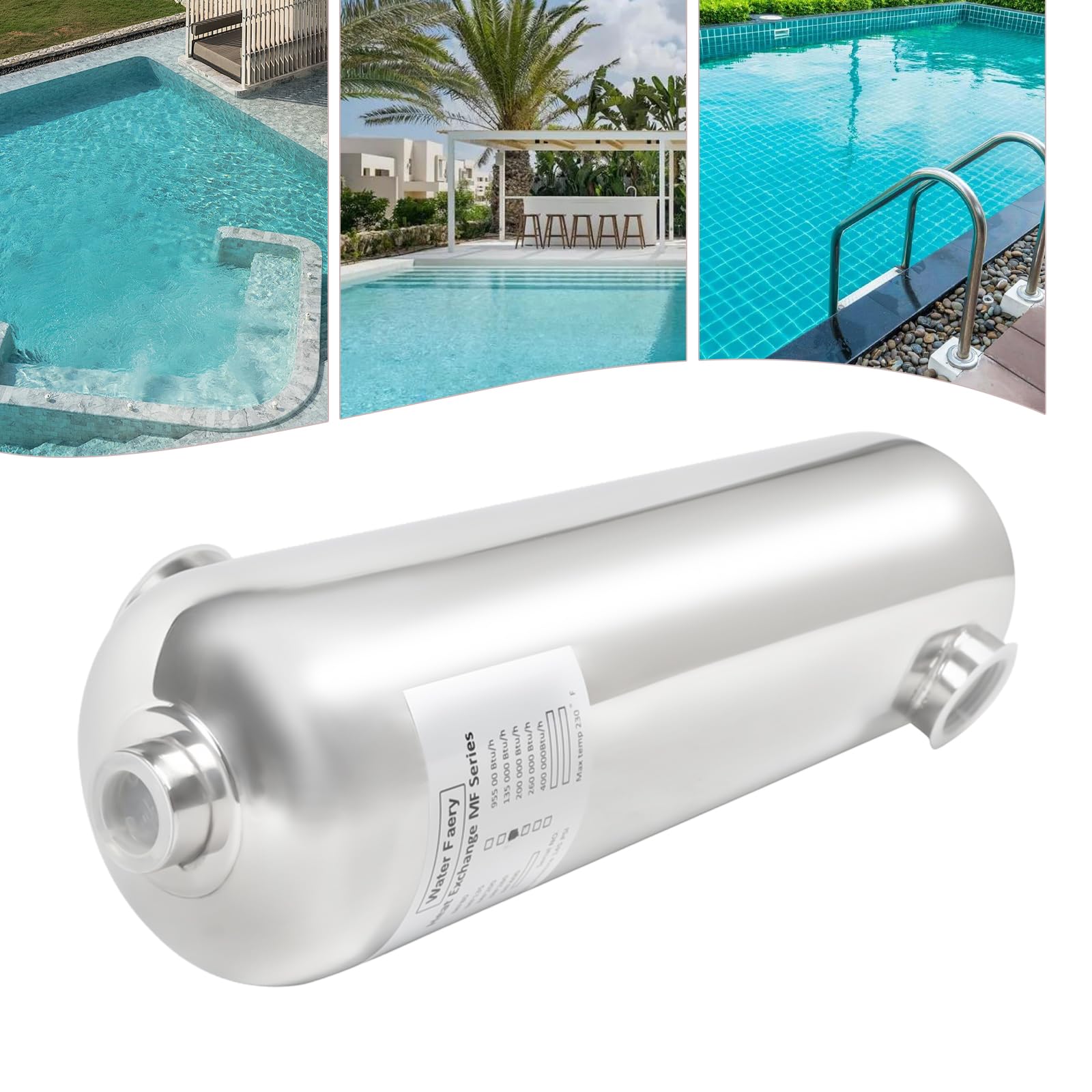 Swimspa, scambiatore di calore per piscina in acciaio inox, 28 kW/60 kW, scambiatore di calore per piscina 250 l/min, flusso acqua calda 30 l/min, per sistema piscina (28 KW)