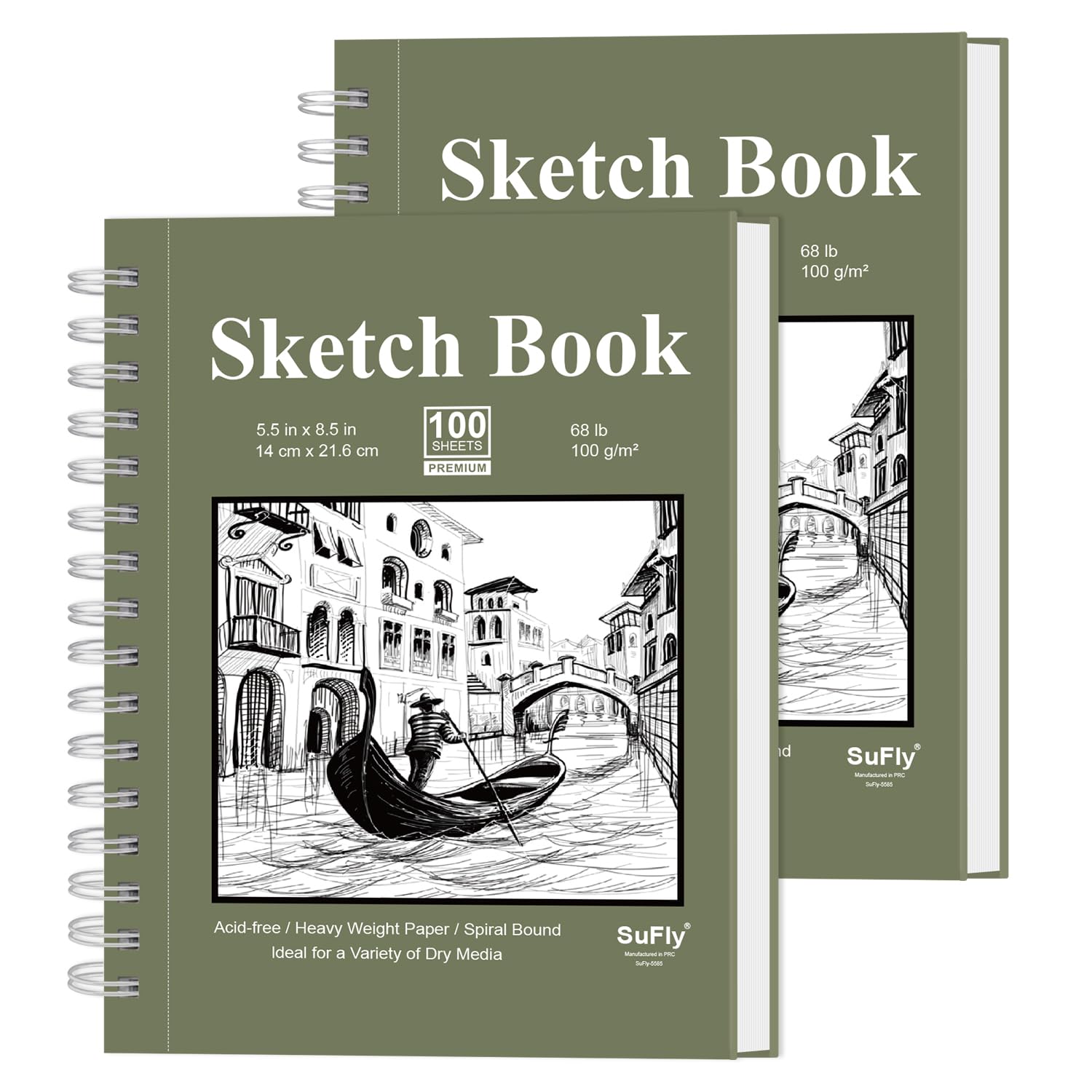 Sketch Book 5.5 X 8.5 - Spiral Sketchbook Pack of 2, SuFly 200 Sheets (68 lb/100gsm) Acid Free Sketch Pads for Drawing for Adults Spiral-Bound with Hard Cover for Kids & Adults, 100 Sheets Each