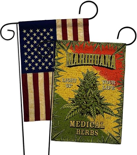 Angeleno Heritage Marihuana Burlap Garden Flag Pack Novelty Trendy Vintage Applique House Decoration Banner Small Yard Gift Double-Sided, Made in USA