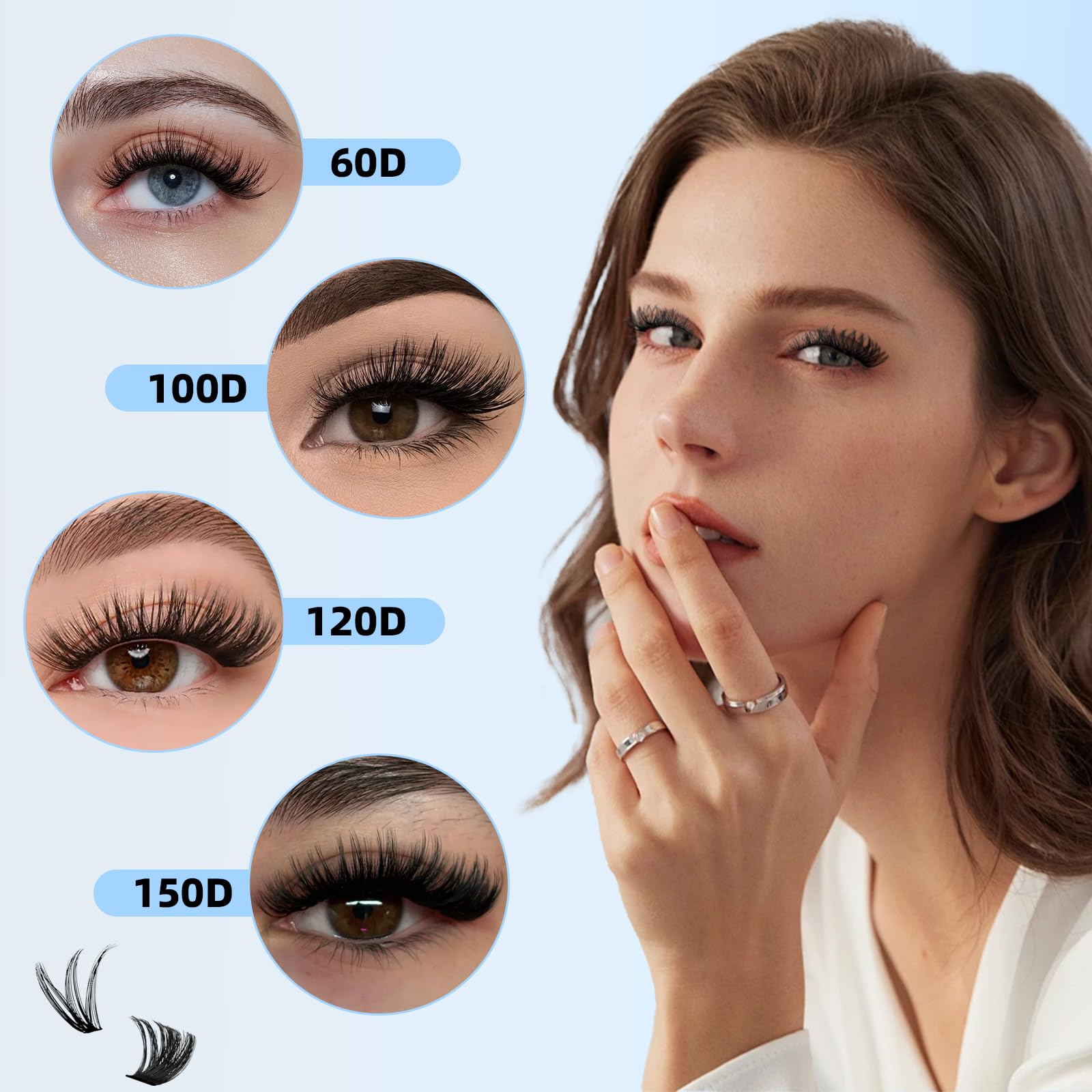 520 sztuk sztucznych rzęs naturels klaster lasze dla kobiet i dziewcząt puszysty rosyjski zestaw do rzęs D Curl Black Light Cluster Lashes sztuczne rzęsy 10-16 mm Mix (60-100-120-150D)