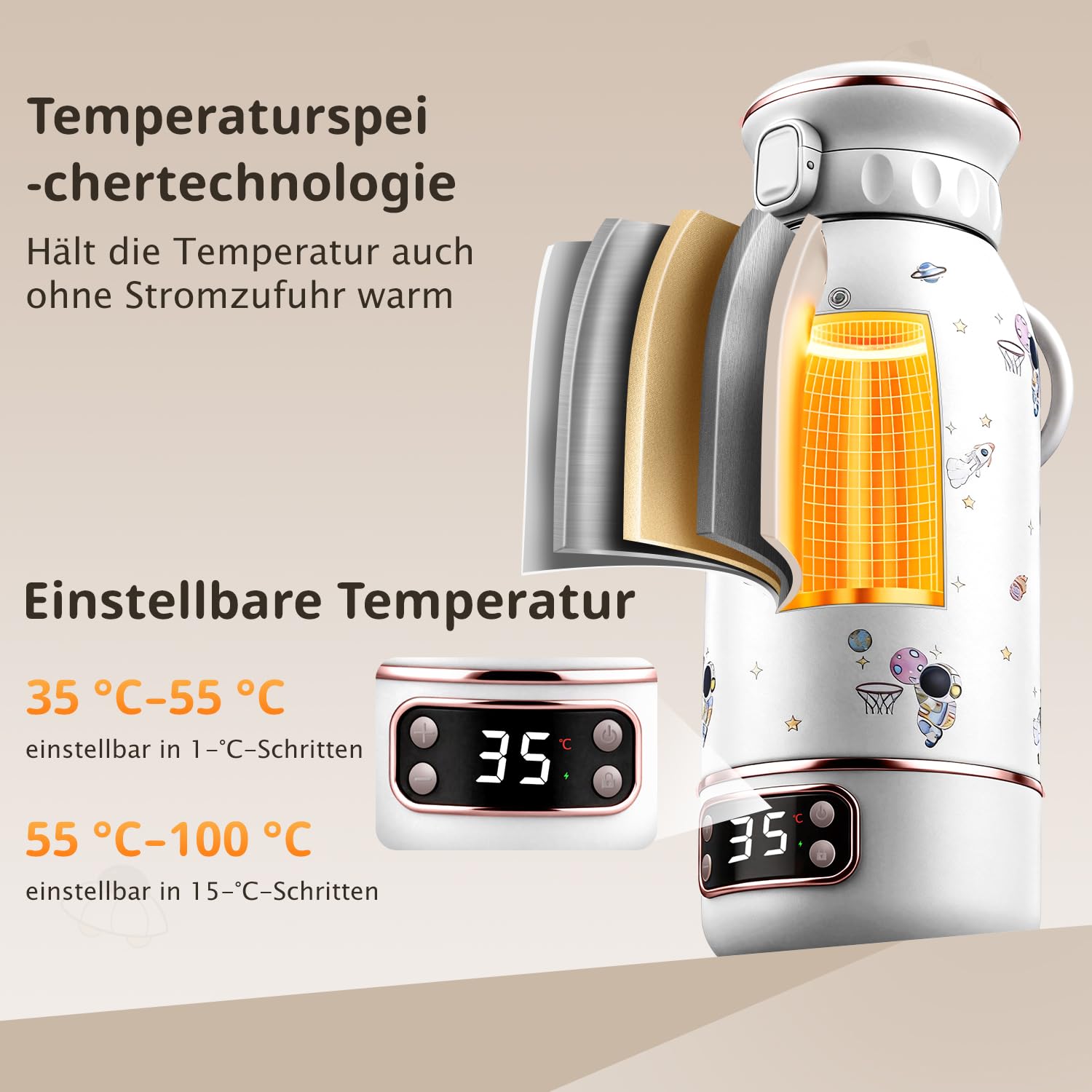 Tragbarer Flaschenwärmer Baby Unterwegs, Baby Erstausstattung Neugeborene | 500ml, 2 Min Aufheizzeit, 18000 mAh, 2H Ricarica rapida, Lang anhaltende Wärmespeicherung 24h, Reise Wasserkocher