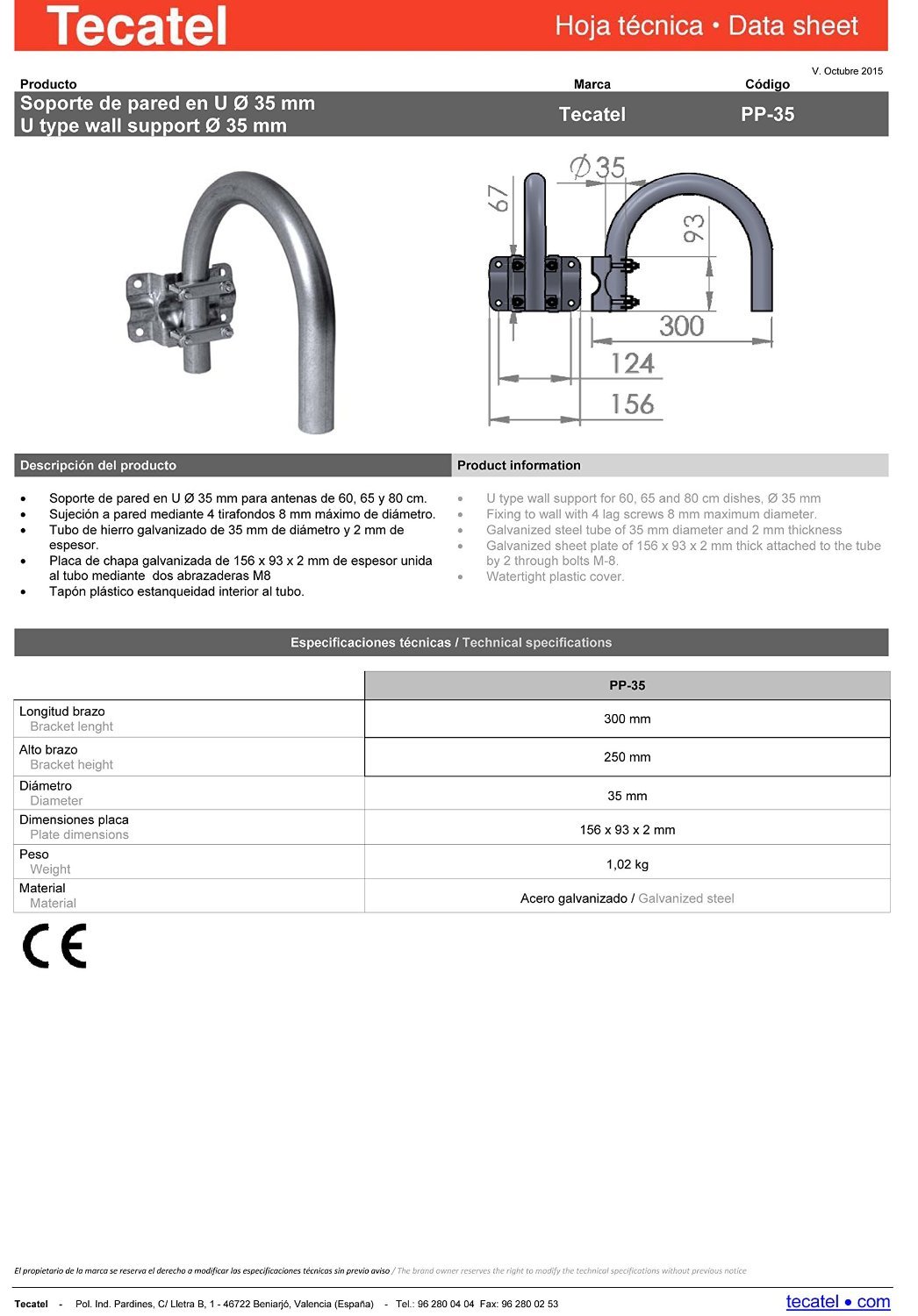 Tecatel K80C1LSCC - Kit parabólica de 80 cm (Soporte, LNB Universal, Cable y Conectores), Color Blanco