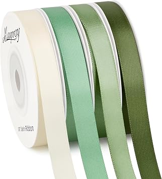 Mauproy 3/8 Inch Double Face Sage Green Satin Ribbon, 4 Rolls, 40 Yards | Ivory, Light Sage, Sage Green, Moss Green Thin Ribbon for Gift Wrapping, Flower Bouquets, Crafts, Wedding Decorations