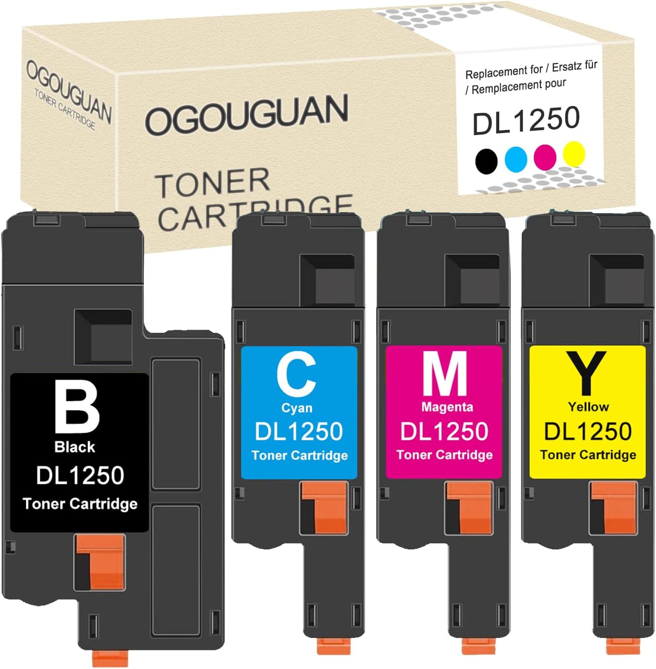 Compatible Toner Cartridge Replacement for Dell 1250 810WH C5GC3 XMX5D WM2JC to use with 1250c C1760nw C1765nfw 1350cnw 1355cn 1355cnw C1765nf Printer (2 Black, 1 Cyan, 1 Magenta, 1 Yellow)