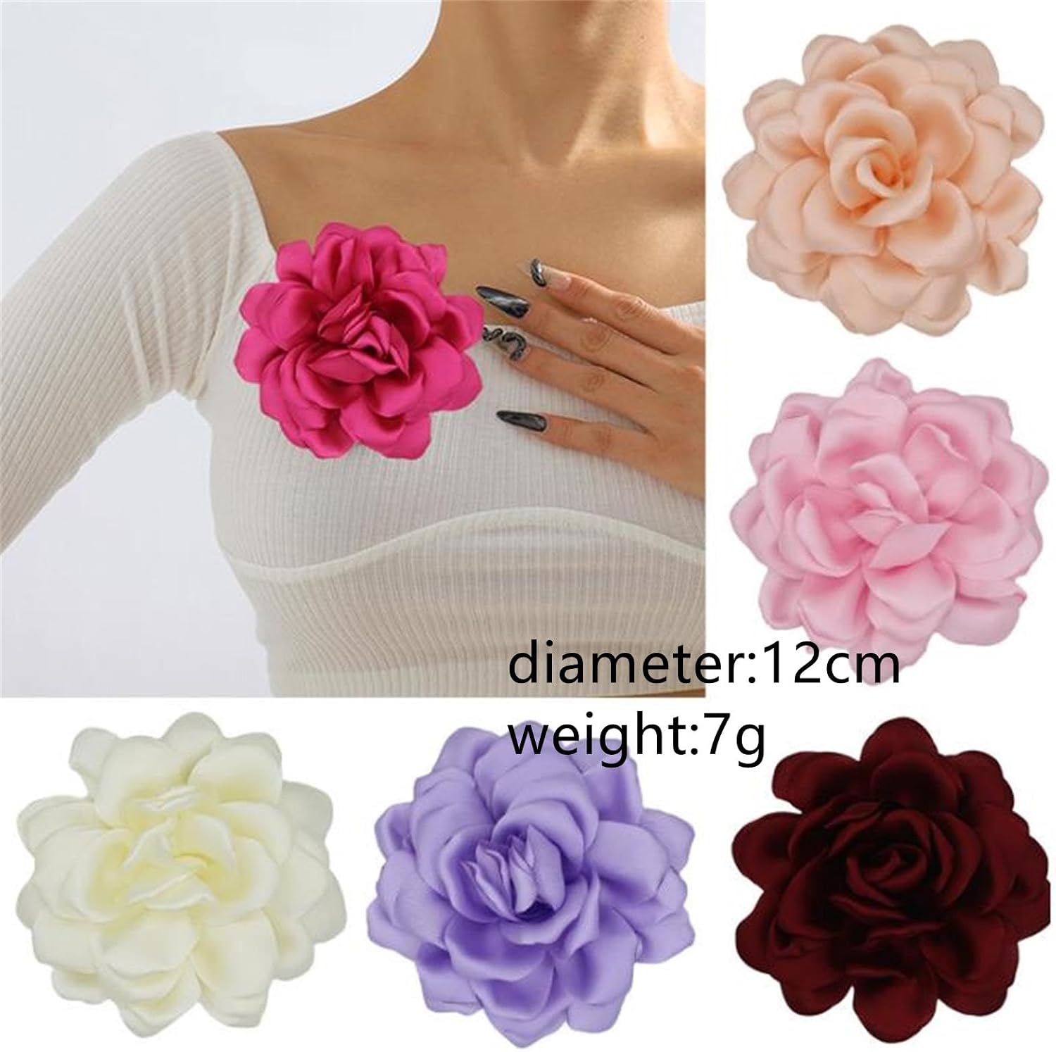Large Rose Flower Brooches Dainty Satin Big Camellia Brooch Pins for Women Duckbill Clips Wedding Prom Banquet Party Jewelry