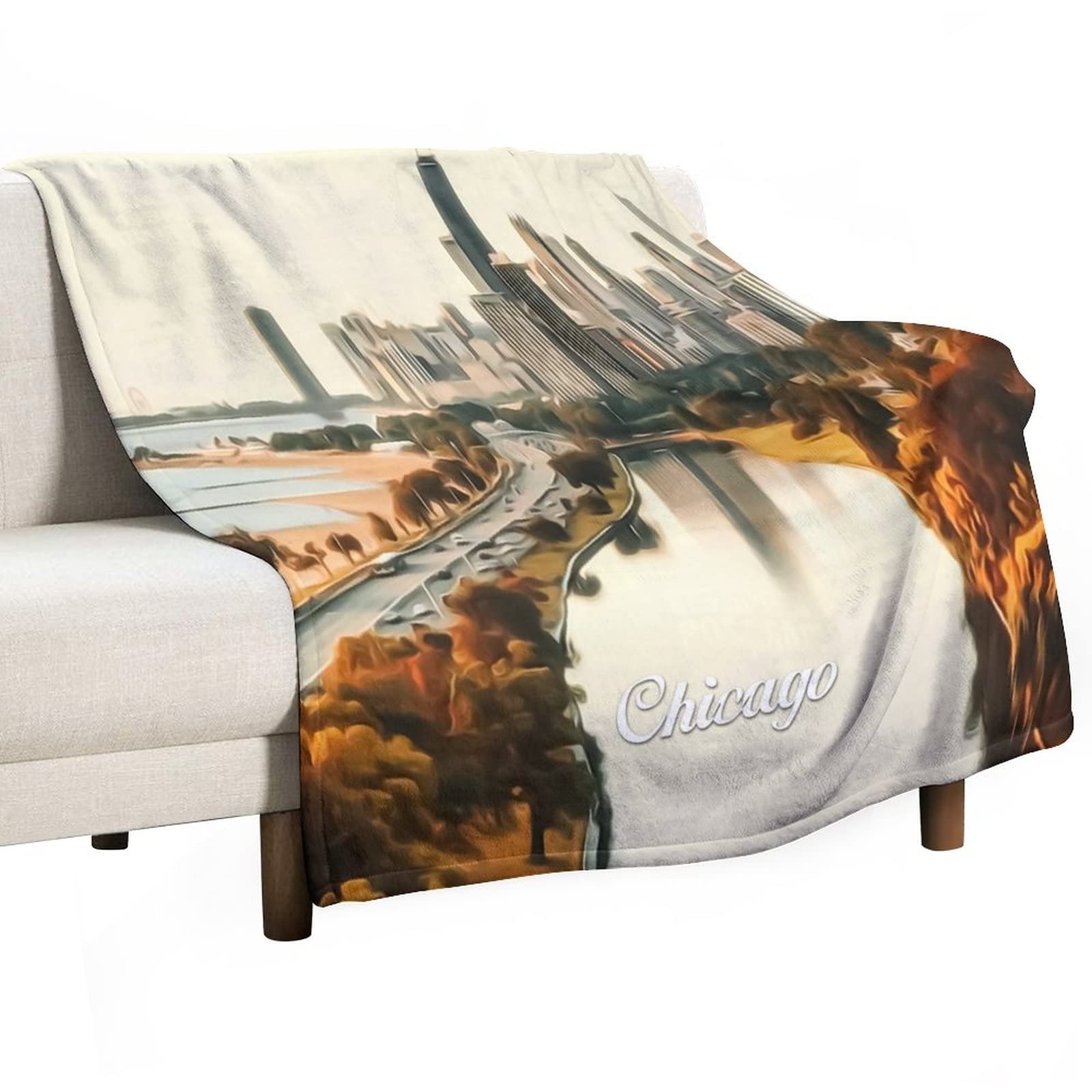 Couverture Chicago pour lit et canapé, plaid polaire réversible doux
