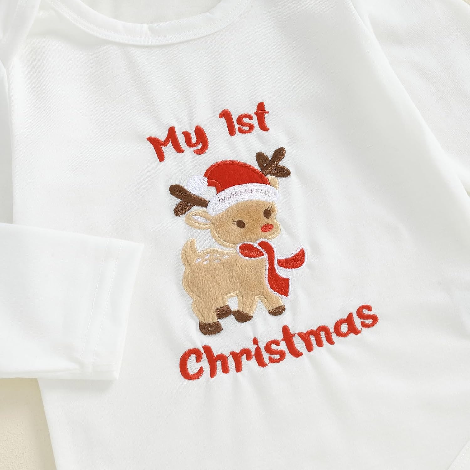 MAYUMMPY Baby Boy Girl My First Christmas Clothes Sets Long Sleeve Letter Deer Romper Pants Hat Newborn Christmas Outfit - Image 6
