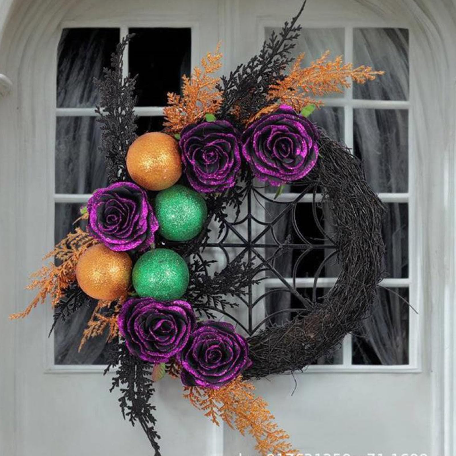 Corona de Halloween, simulación de telaraña, círculo de ratán de Rosa Negra, Colgante Decorativo, Festival de Fantasmas, casa encantada, Vestir, Colgar en la Puerta, Decoraciones de Ambiente Festivo