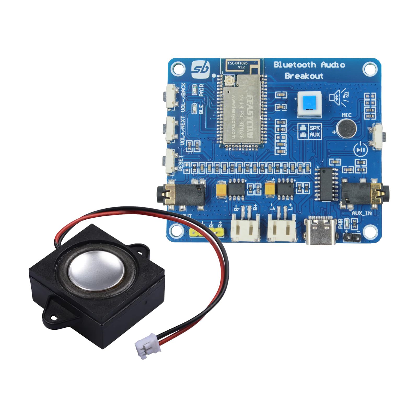 SB COMPONENTS Scheda di espansione Bluetooth Audio Breakout con altoparlante da 2 Watt per soluzione audio tutto in uno Rivoluziona i tuoi test e le tue esperienze audio con la scheda di espansione