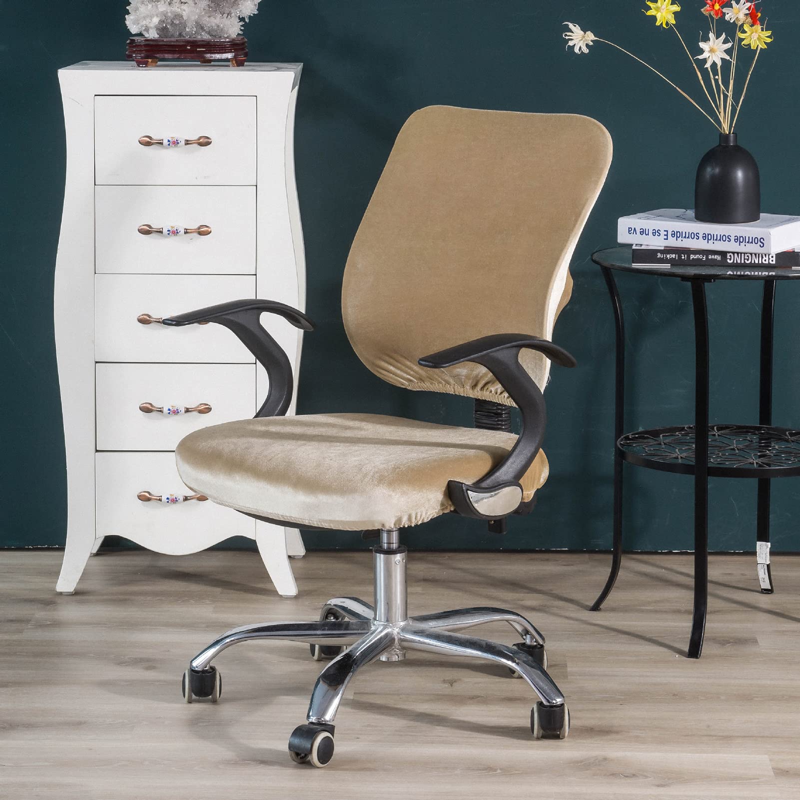 GUYIRT Spandex Velvet Chair Cover Removable Washable Desk Computer Chair Slipcover Stretch Chair Protector Cover Universal Office Rotating Chair Slipcover -Khaki-