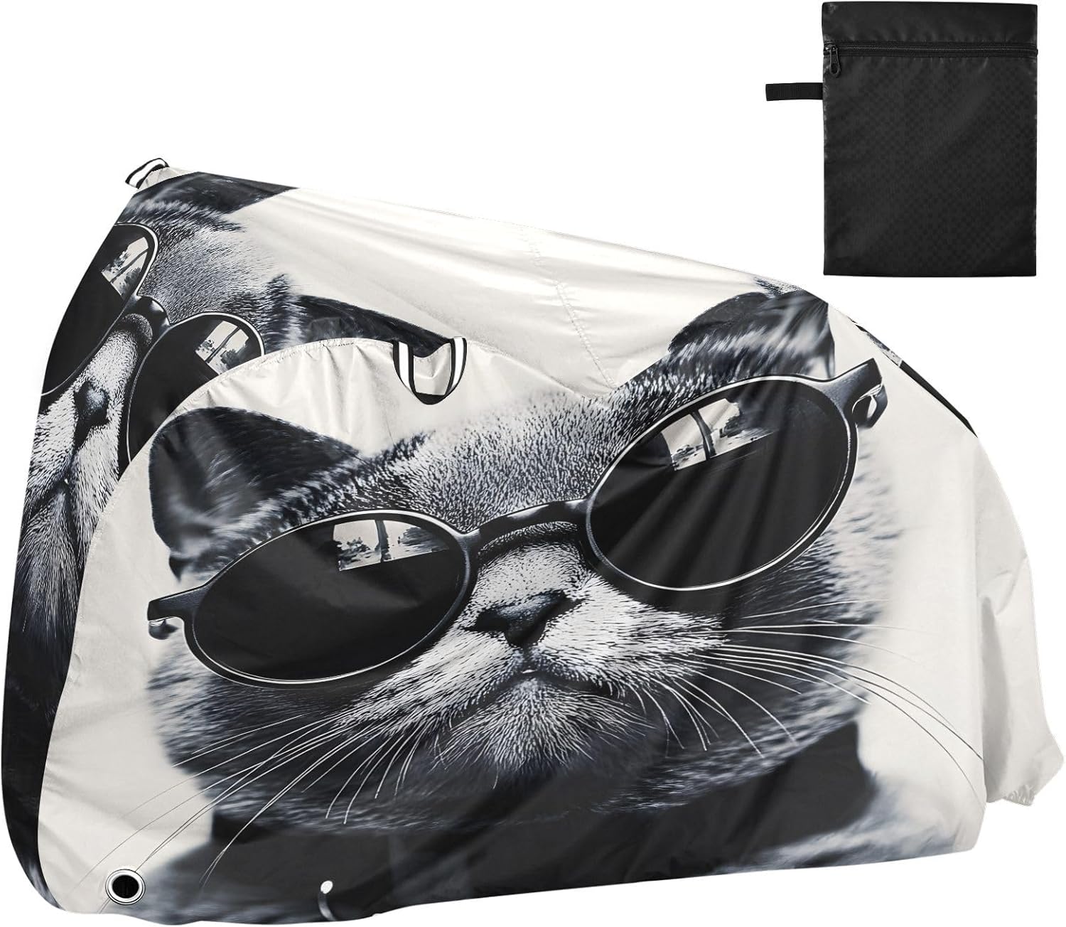 ALAZA Cat with Sun Glasses Bike Cover Waterproof Outdoor Ebike Bicycle Covers Tarp Protection for 1/2 Bikes, Sun UV Dust Wind Proof