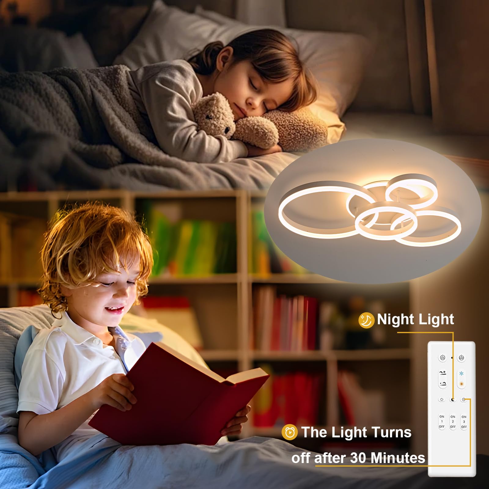 LED Deckenleuchte Dimmbar, 72W 7200lm Lampe Schlafzimmer, 78CM Moderne Deckenleuchte 5 Ringe LED, Lampe Wohnzimmer Deckenlampe für Wohnzimmer, Schlafzimmer, Kinderzimmer, Küche, Flur