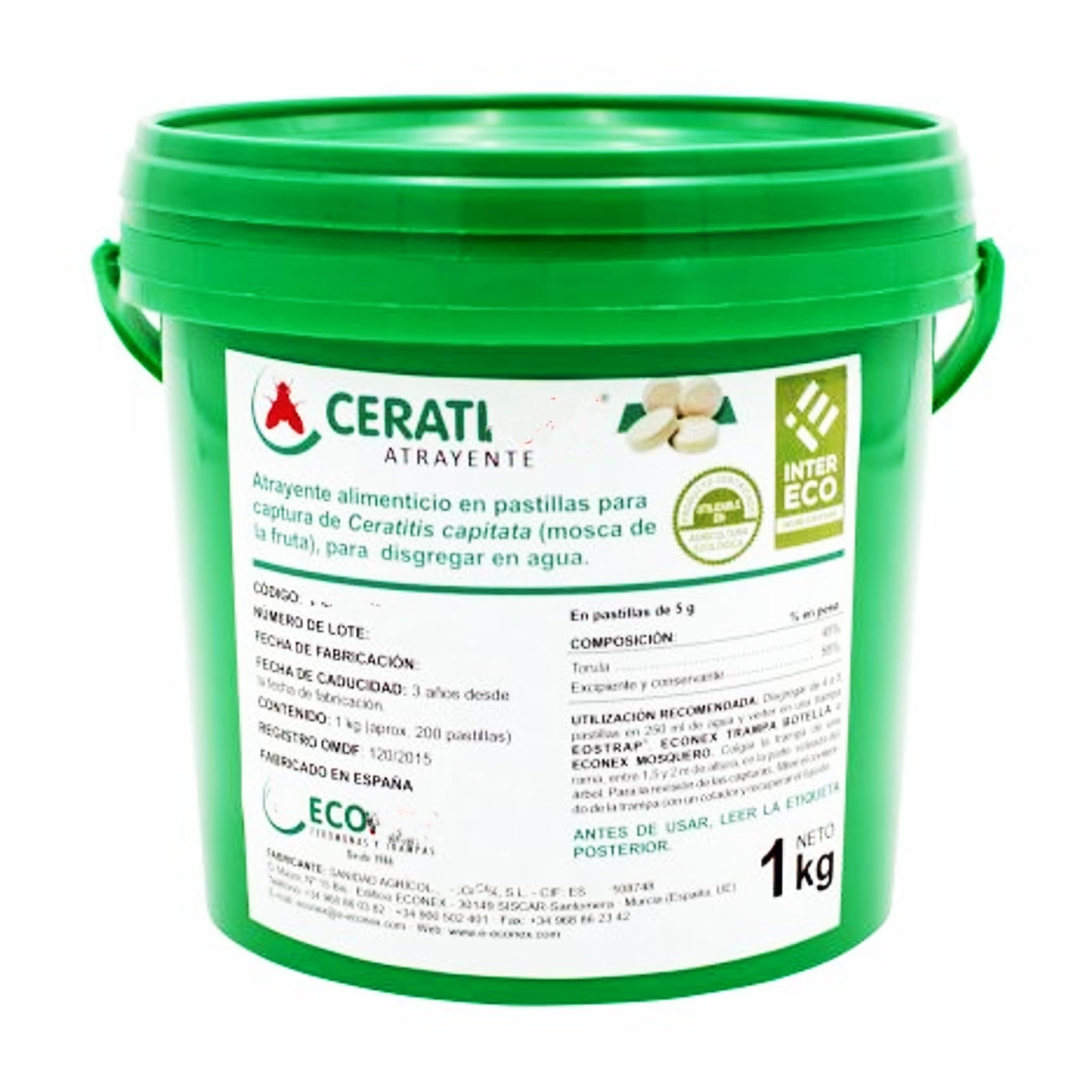 Trampa Anti Plaga Mosca de la Fruta. Atrayente alimenticio en Pastillas para disgregar en Agua, Captura machos y Hembras de Ceratitis capitata (1 KG (200 Pastillas | 2000-4000 m2))