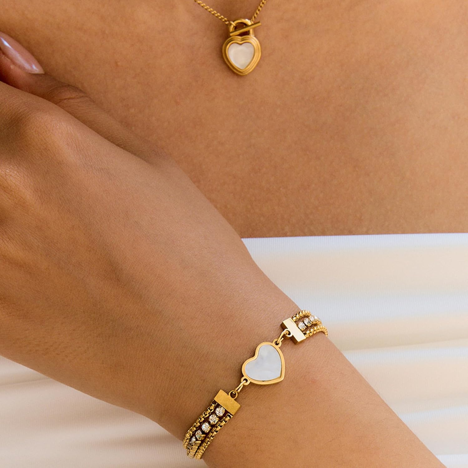 Dainty Gold Bracelets for Women - Gold Heart Charm/Paperclip CZ Link Bracelet, Simple Chain Jewelry | Minimalist Statement Jewelry Gifts - Image 4