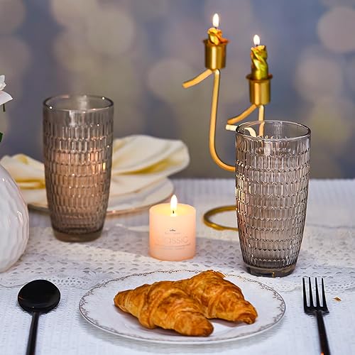 Miniatura 6 de CREATIVELAND Highball - Juego de 6 vasos de bebida románticos de colores gruesos y pesados, gran capacidad, 14.87 onzas, vasos de vidrio para té