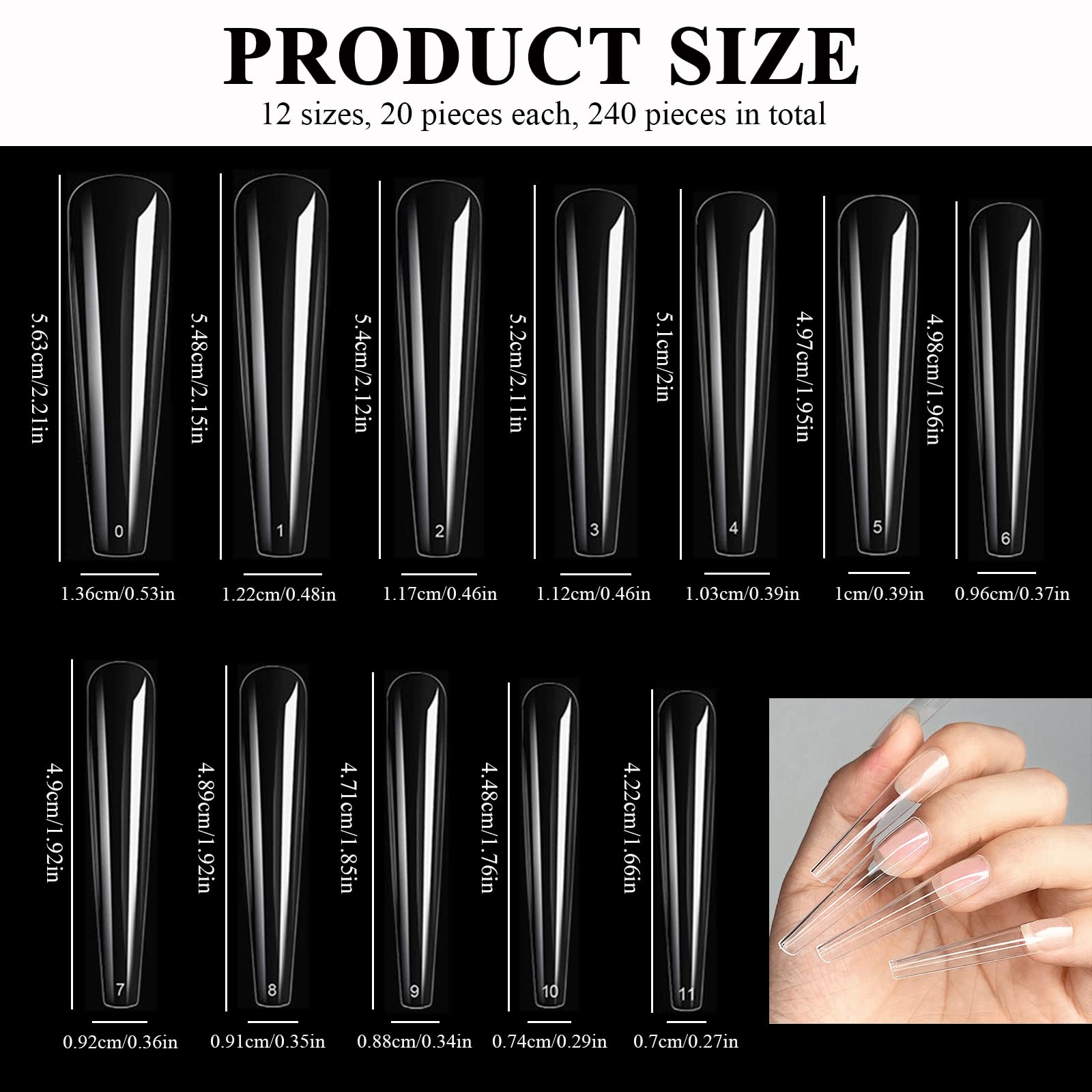 LELE LIFE 240 PCS 12 Size 3XL Coffin Full Cover Nail Tips - Image 2