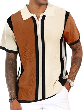 CTU Men's Fashion Knit Polo Shirts - Vintage Striped, Ribbed, Color-block, Regular Fit, Golf & Casual Wear