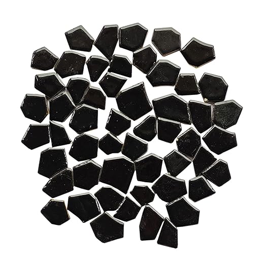 Smayt Yi Black Ceramic Mosaic Tiles Large Sizes and Shape Mosaic Art Making Supplies for Bathroom Flower Pot Outdoor Tables Coasters(0.8-1.2inch,7oz), 200g