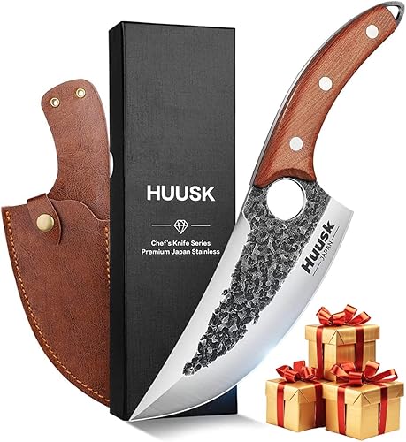 Miniatura 14 de TIJERAS Cuchillo de carnicero para cortar carne, cuchillo de carnicero de alto carbono con mango de madera, cuchillo japonés japonés forjado a mano