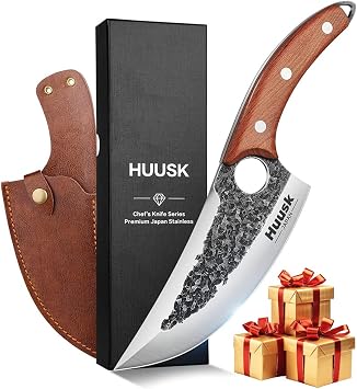 Huusk Chef Knife - Upgraded Viking Hand Forged Meat Cleaver With Sheath - Japanese Butcher Curved...