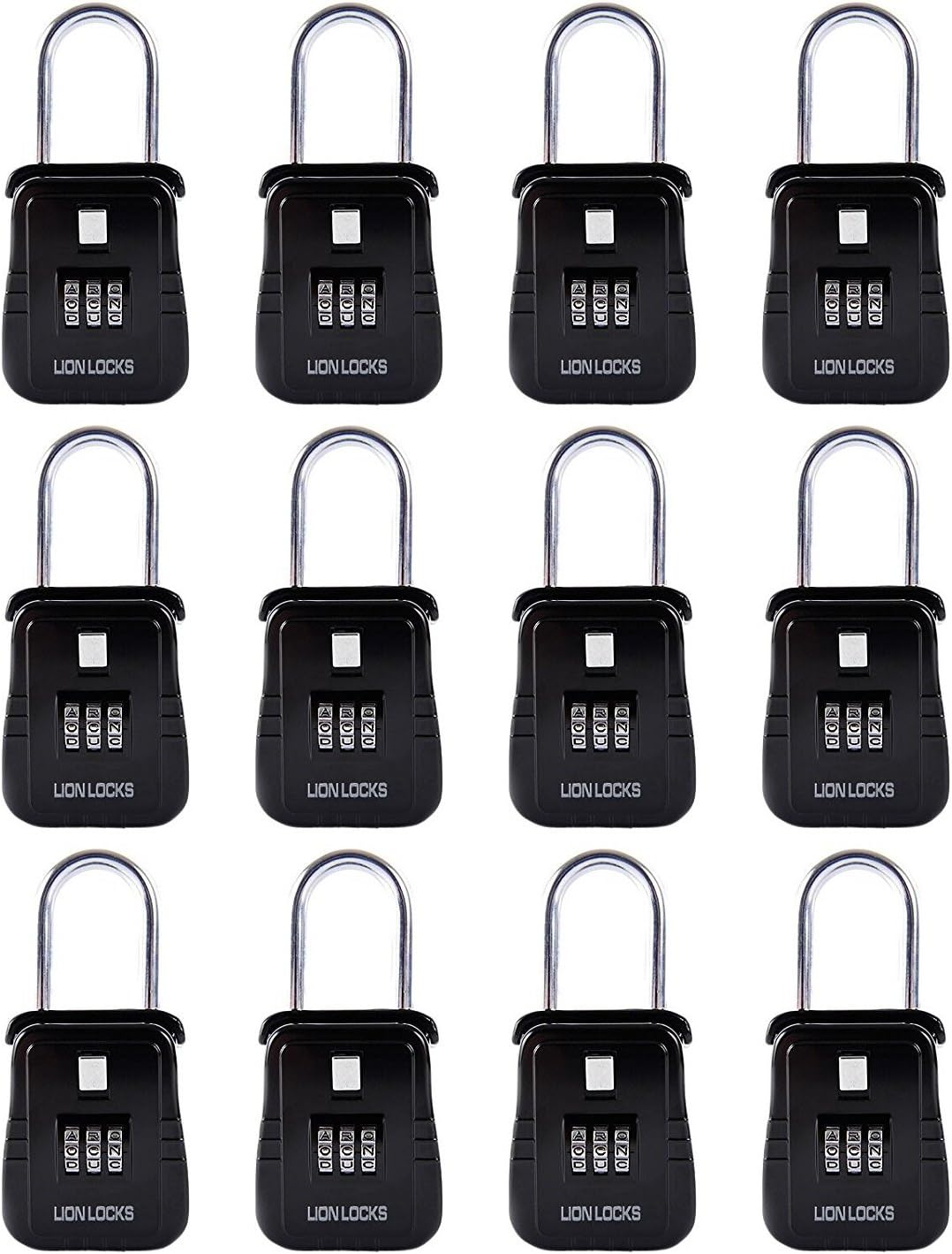 Lion Locks Alpha Key Storage Realtor Lock Box with Set-Your-Own Combination, (12 Pack , Black)