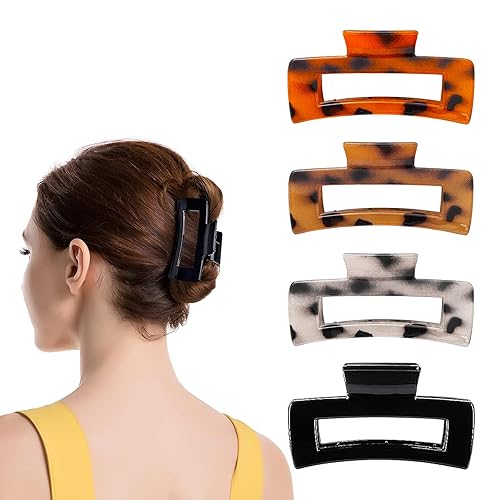 4 pinzas para el cabello, pinzas cuadradas para mujeres y niñas, pinzas de pelo de garra para cabello grueso, pinzas de pelo de garra