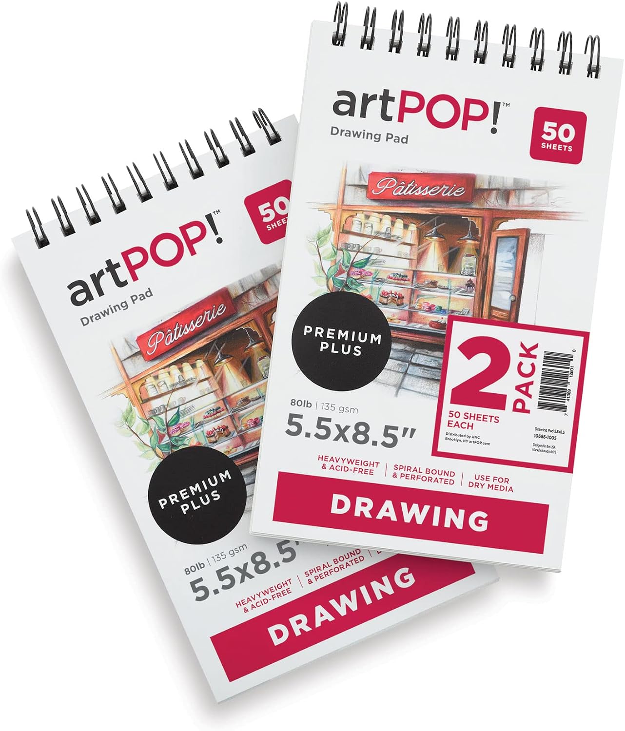 artPOP! Drawing Paper Pads, 2-Pack, 5.5" x 8.5", 50 Sheets Each, 80 lb (135gsm), Acid Free Sketchbook for Dry Media, Top Wirebound Sketchpad for Colored Pencil, Sketching, Graphite, Charcoal, Pastels