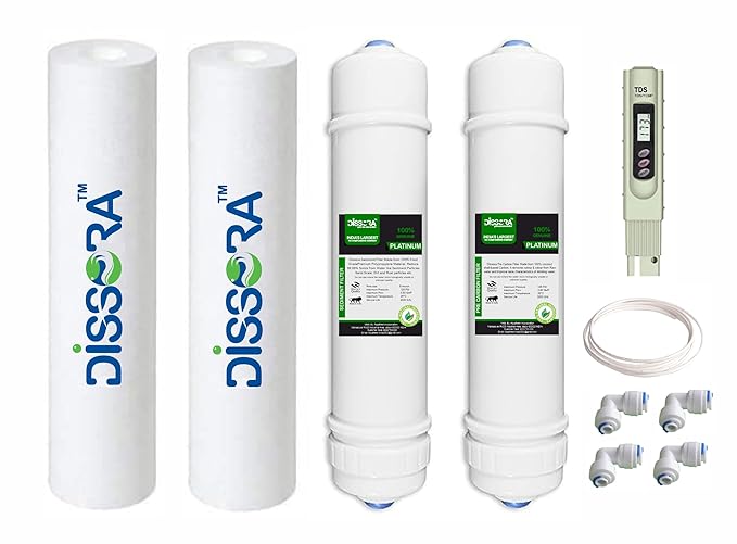Dissora Platinum 10? Inline Filter Cartridge Set Pre Activated Carbon Block, Sediment Filter PP Spun Candle Filter Cartridge and TDS Meter Compatible with All Brands RO UV UF Water Purifier, Pack Of 8