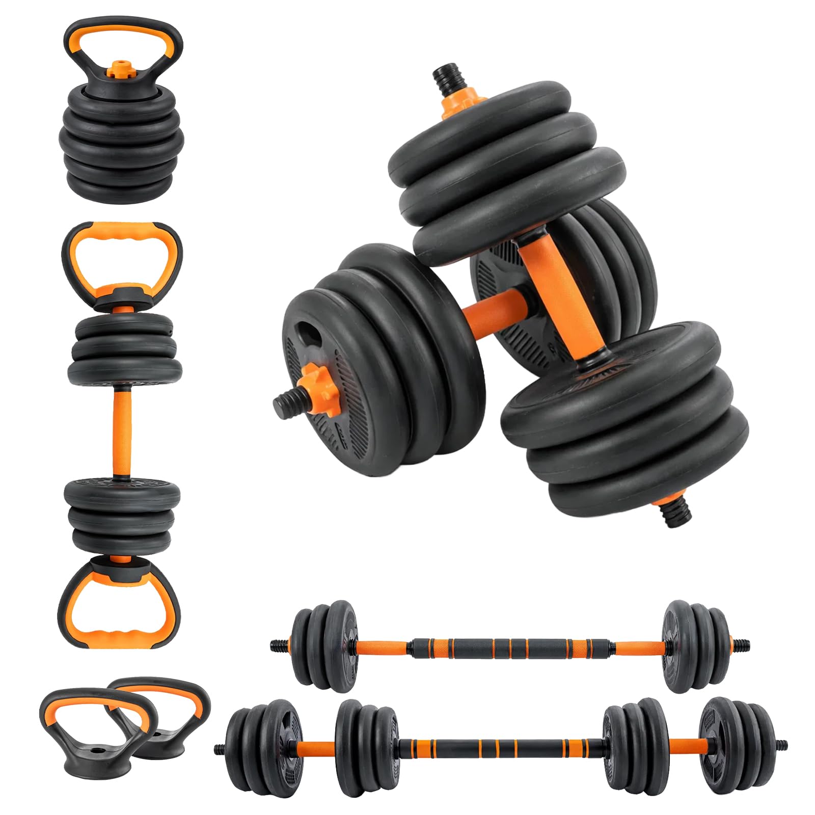 M.J COMFY-LIFE 20Kg Dumbbell Set, Adjustable Home Gym Weights for Men & Women Barbell, Kettlebell, Push-Up Bars, Ab Roller Free Weights for Full Body Wor (Orange, 4 in 1)