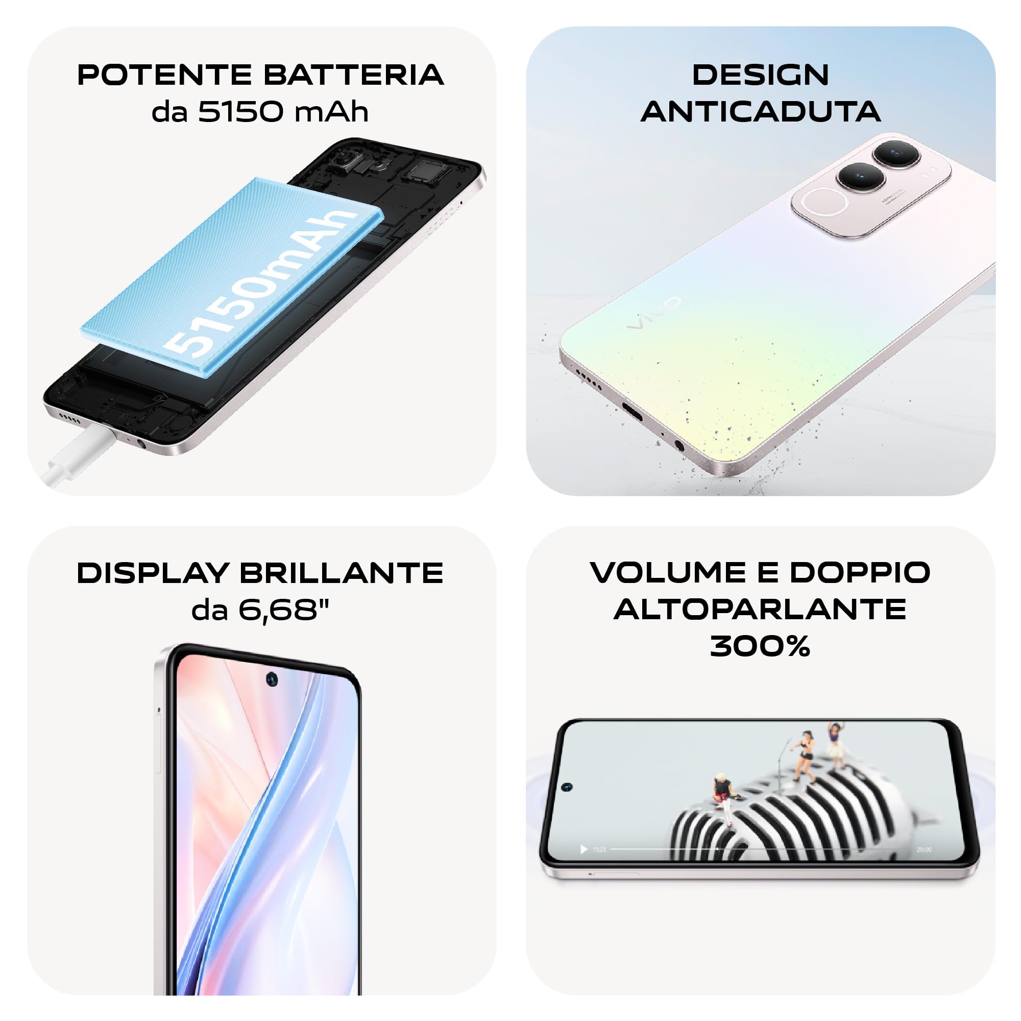 vivo Y19s Smartphone 4G, 8+8 GB RAM+256 GB, Fotocamera AI 50MP, Batteria 5150 mAh, Ricarica Veloce 44W, Display 6.68” 90Hz 1000 Nits, Audio 300% Stereo, UltraSottile 8.1mm, Idea Regalo Natale