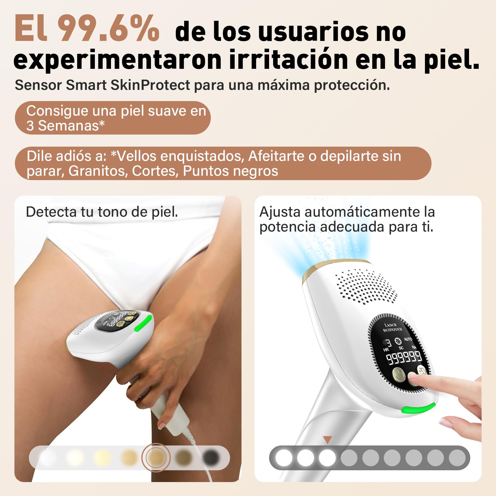 NIKYJM Depiladoras luz Pulsada, Depilación Láser IPL con Función Enfriamiento, 9 Velocidades 3 Funciones HR/SC/RA, Dispositivo de Depilación