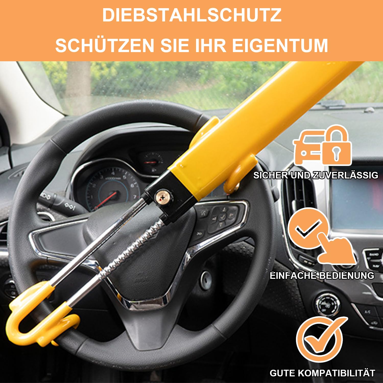 verstellbares Auto-Lenkradschloss inklusive 3 Schlüssel | Diebstahlsicher für Autos, SUVs & Wohnmobile, robust mit PVC-Kratzschutz, universell einsetzbar