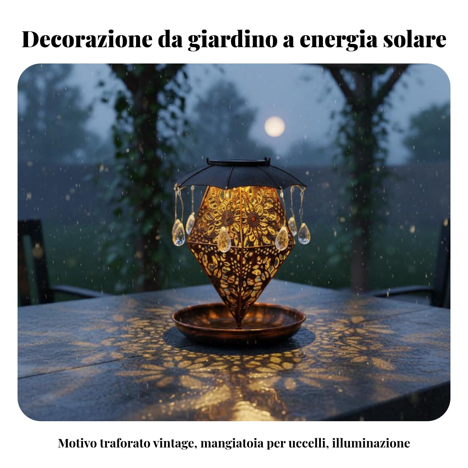 predolo Mangiatoia per Uccelli Solare Sospesa Stile Vintage Mangiatoia per Uccelli Sospesa Impermeabile Lanterna da Giardino in Metallo Traforato per Esterno, Rame
