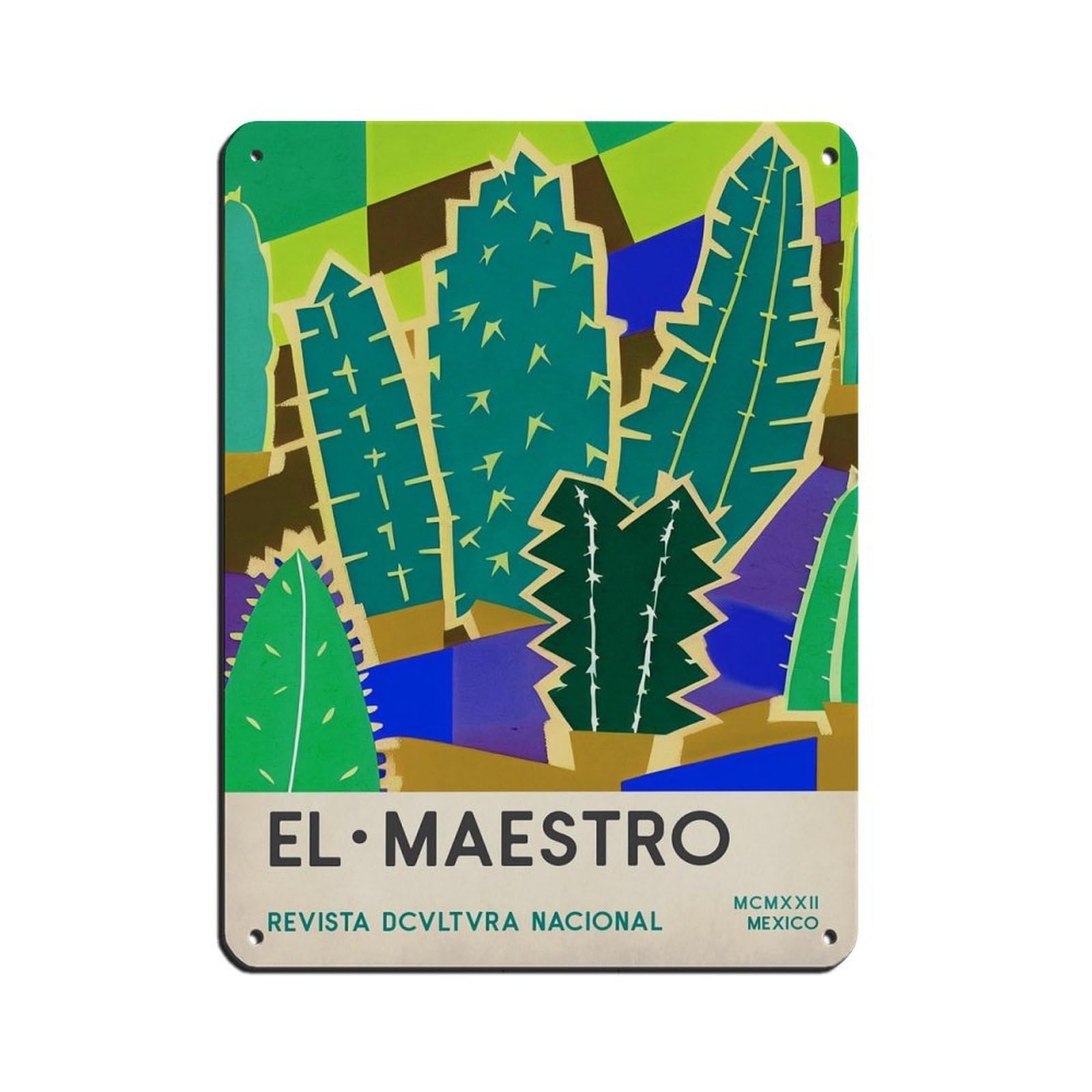 Mexican Art,Cactus Art,El Maestro Magazine Tin Sign Vintage Metal Pub Club Cafe Bar Home Wall Art Decoration Poster Retro 12x16inch(30x40cm)