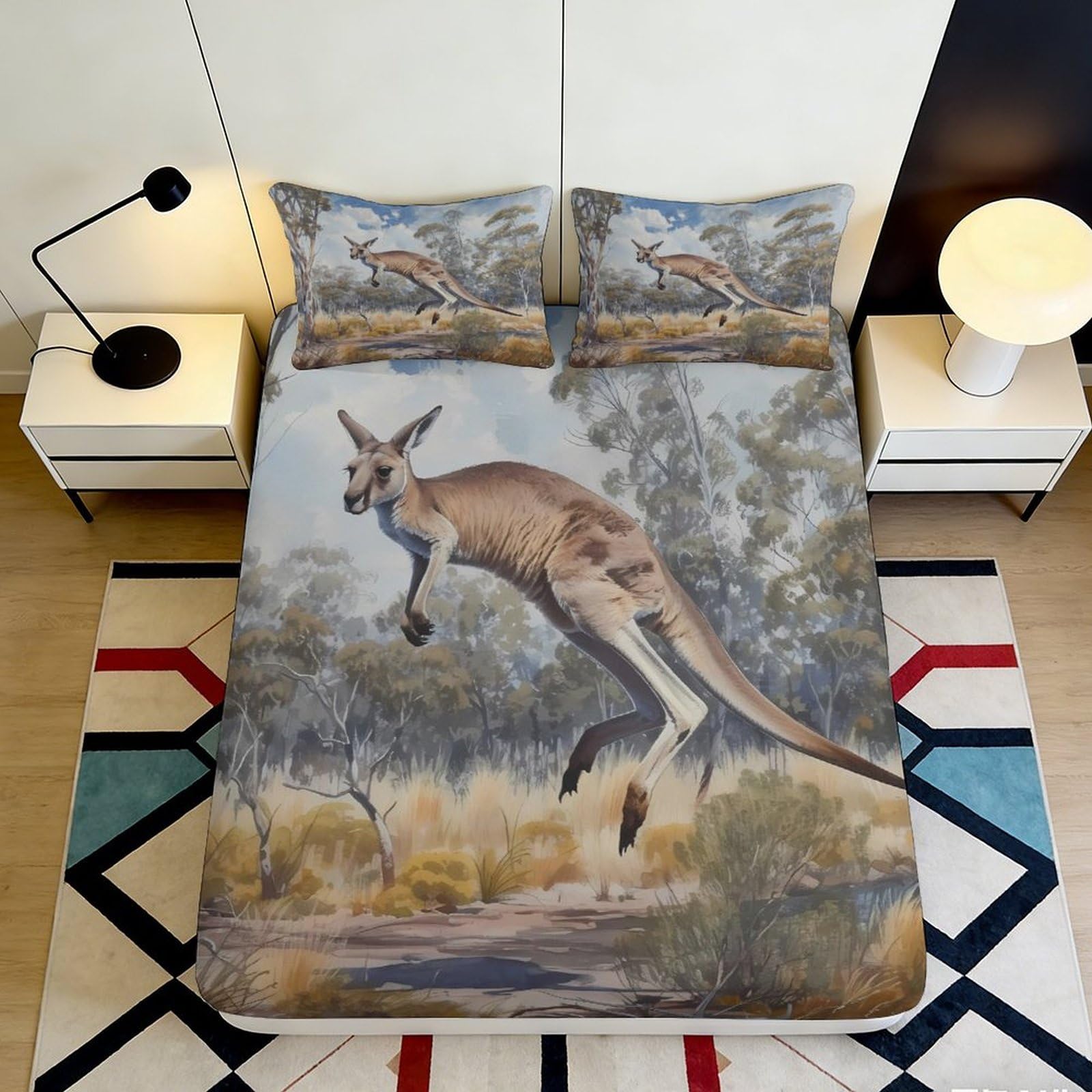 Kzqjxnhpcr Style-6 3D Printed Kangaroo Forest Fitted Sheet Microfiber Deep Pocket Non-Slip Kangaroo Mattress Fitted Cover Bedroom Bedding 90X200x25cm 90X200x25cm