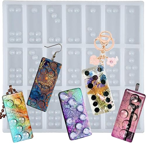 Dominoes - Molde de silicona de resina epoxi para fundición de joyas, fondant, pastel, decorar chocolate, caramelo, arcilla polimérica, 21 cavidades