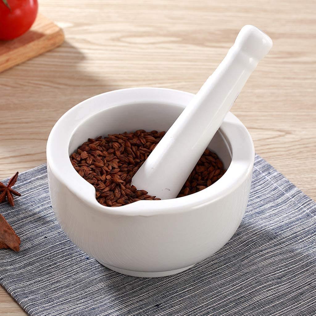 Set di Mortaio e pestello, Mortaio da Cucina e pestello, Porcellana fine-Bianca, Aspetto Lucido Ruvido Interno Cucina Creativa Gadget Multi-Funzione smerigliatrice Multifunzione (Size : B)