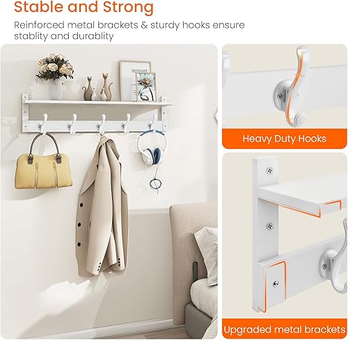Miniatura 3 de Homode Perchero con estante, estante de pared de 29 pulgadas con ganchos debajo, estante flotante de madera para entrada, colgador de abrigo para