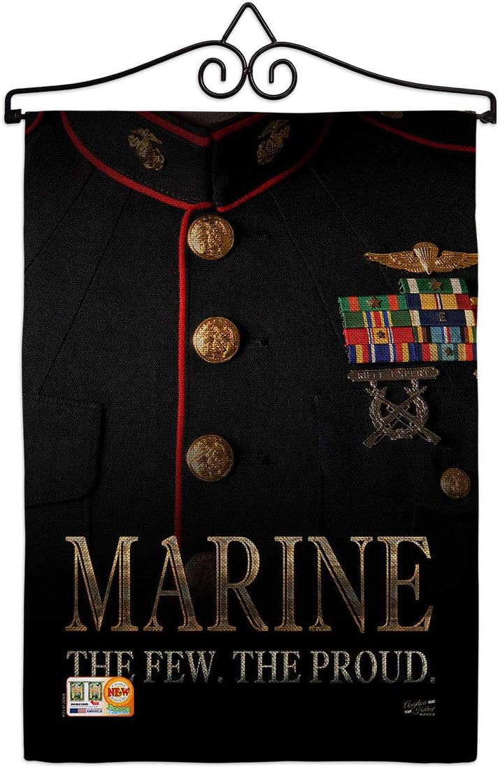 Dress Blue Marine Garden Flag Set Wall Holder Armed Forces Corps USMC Semper Fi United State American Military Veteran Retire Official Small Gift Yard House Banner Double-Sided Made In USA 13 X 18.5